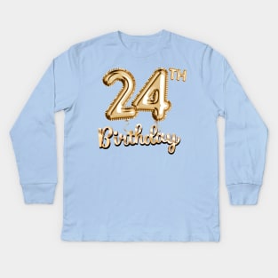 24th Birthday Gifts - Party Balloons Gold Kids Long Sleeve T-Shirt